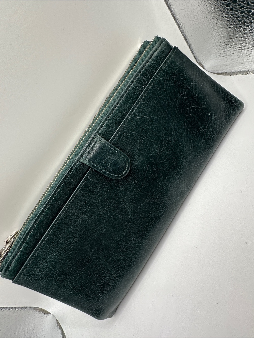 HOBO Dark Green Leather Clutch Wallet